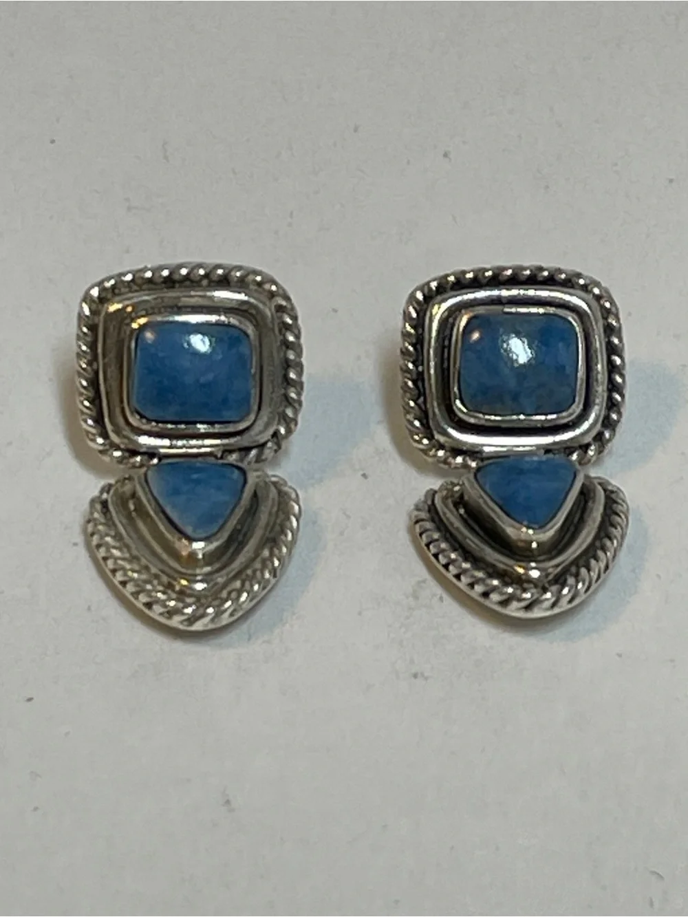 Vintage Sterling Silver Native Am Style THAILAND BLUE STONE Post EARRINGS, 9.43g